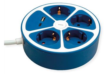 ROLINE Tischsteckdosenleiste 4x+Sw. USB-A+C CEE7/7 Blau 1.5m - Steckdosenleiste von LumaTech