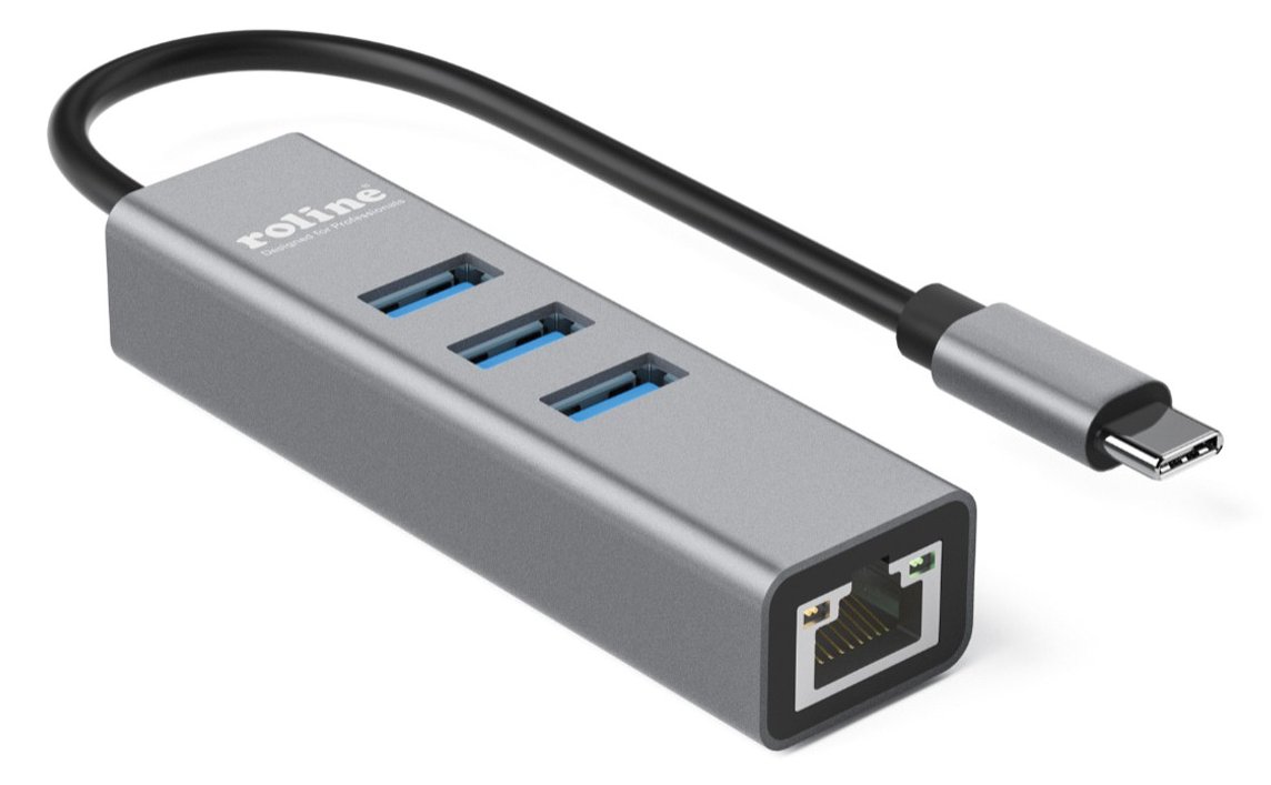 ROLINE USB Typ C - Konverter+ Hub 3x - Digital/Daten - 1.000 Mbps - Ethernet