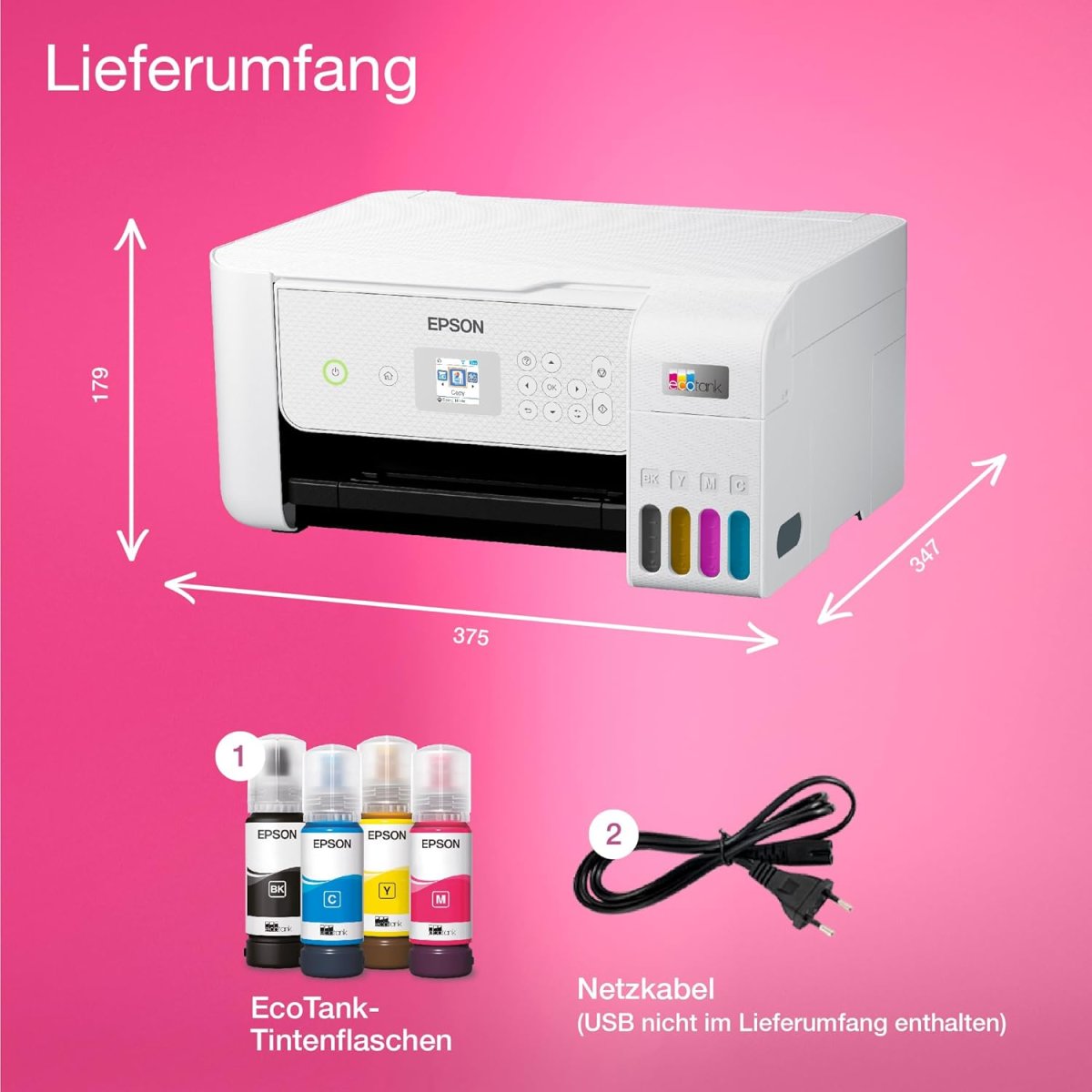 Epson EcoTank ET-2876 Tintentankdrucker | für vielbeschäftigte Haushalte | WLAN | A4 | Drucken, Kopieren, Scannen | 3.7 cm LCD-Bildschirm | inkl. Tinte für bis zu 3 Jahre — Bild 2
