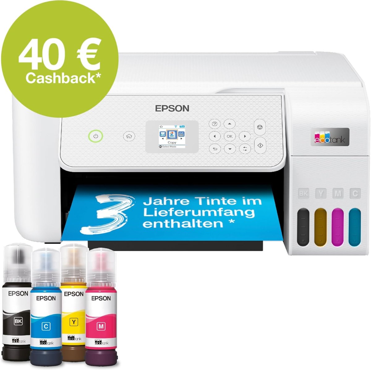 Epson EcoTank ET-2876 Tintentankdrucker | für vielbeschäftigte Haushalte | WLAN | A4 | Drucken, Kopieren, Scannen | 3.7 cm LCD-Bildschirm | inkl. Tinte für bis zu 3 Jahre — Bild 3