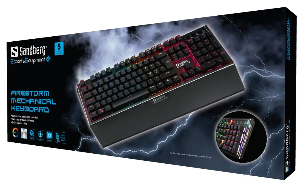 SANDBERG FireStorm - Tastatur - Hintergrundbeleuchtung - TL: Belgisch, AZERTY, Ansicht 2