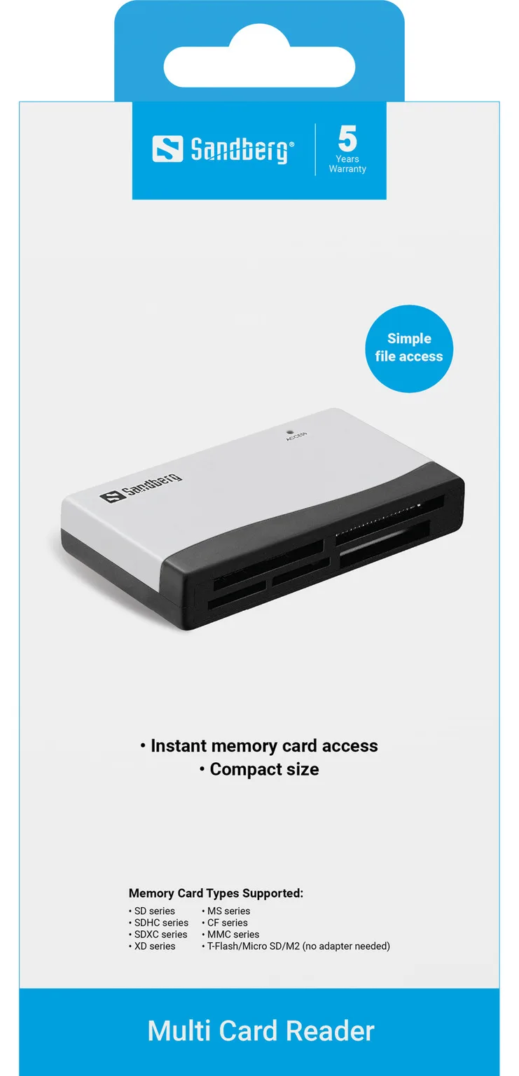 SANDBERG Multi Card Reader - Kartenleser (MS, MMC, SD, xD, CF, TransFlash, microSD, SDHC, MS Micro), Ansicht 3