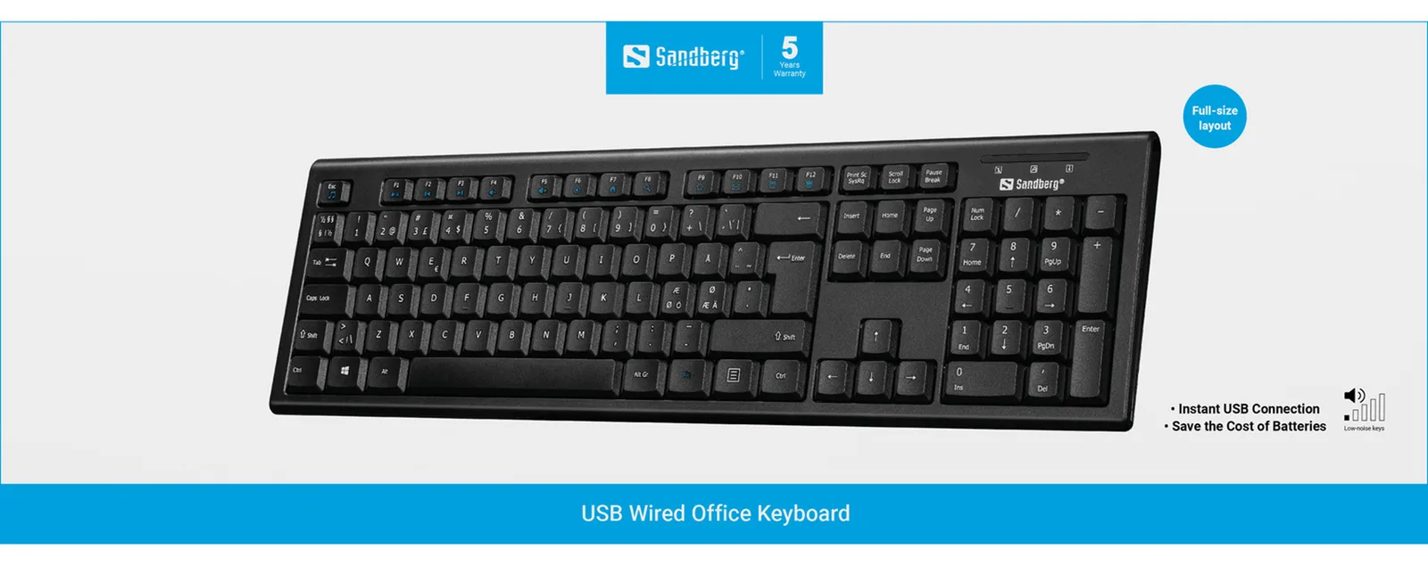 SANDBERG Tastatur - USB - TL: Nordisch, QWERTY, Ansicht 3