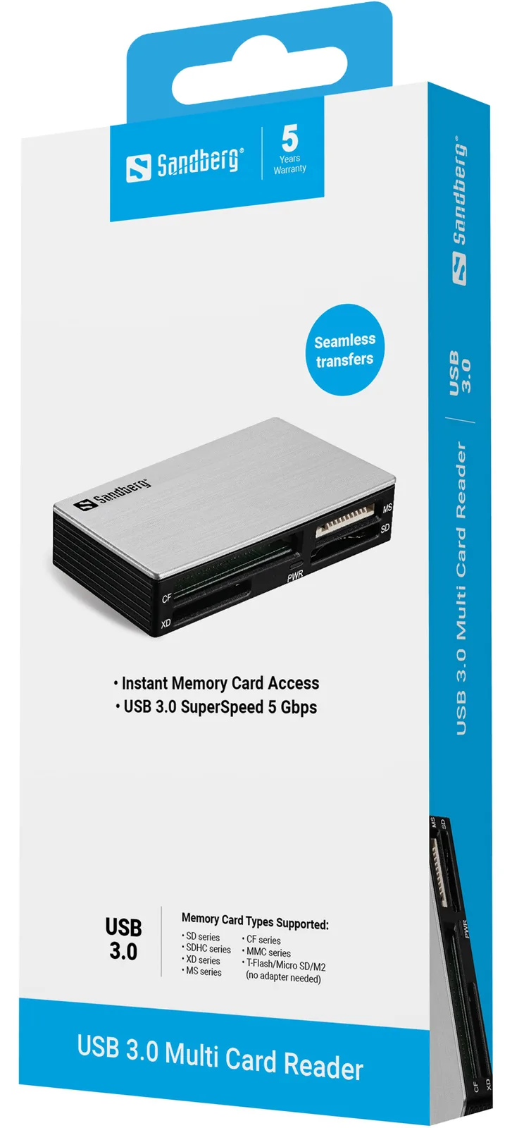 SANDBERG USB 3.0 Multi Card Reader - Kartenleser (MS, MMC, SD, xD, CF, TransFlash, microSD, SDHC, MS Micro), Ansicht 2