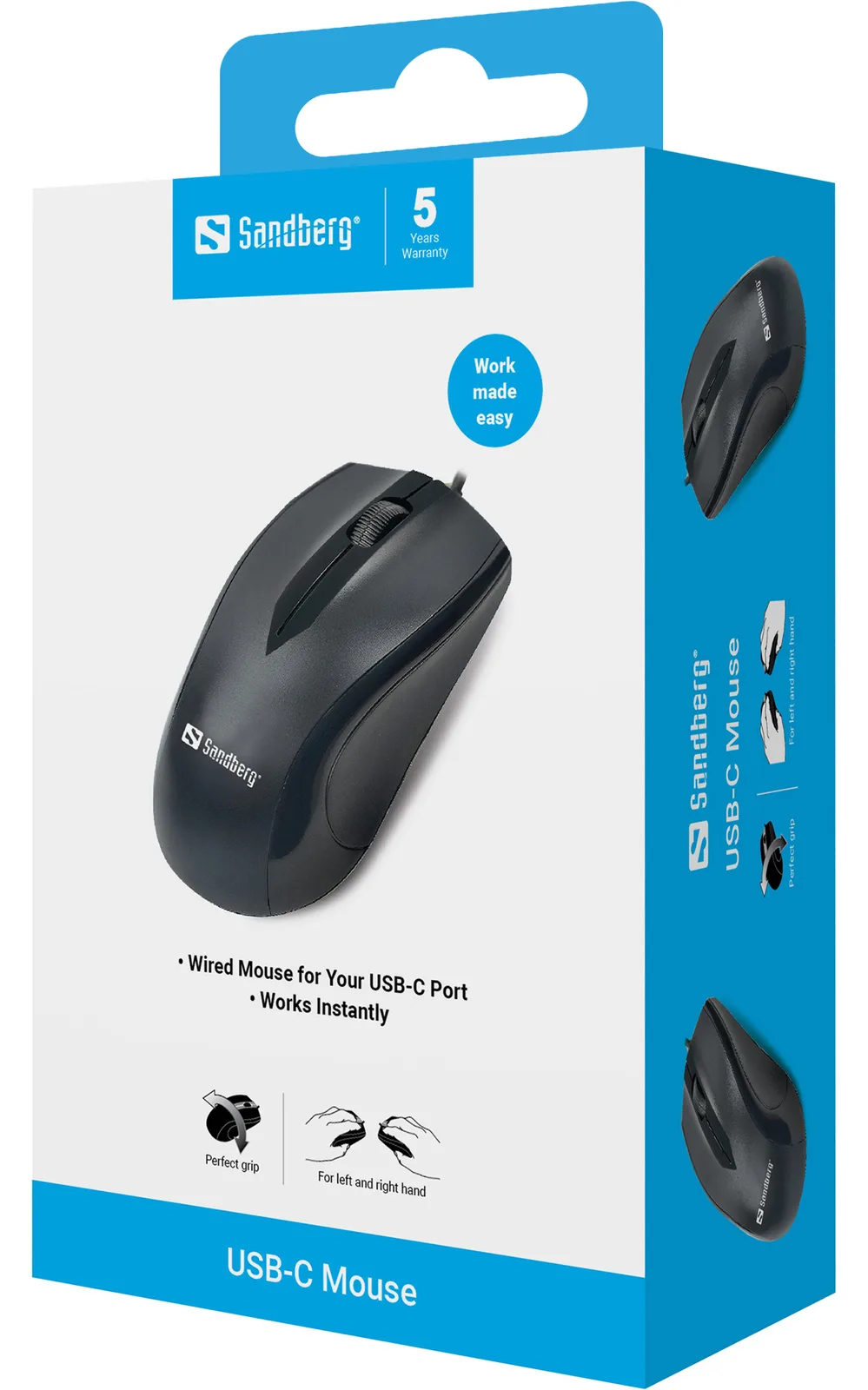 SANDBERG USB-C Mouse - Beidhändig - Optisch - USB Typ-C - 1200 DPI - Schwarz - Maus - 1.200 dpi, Ansicht 2