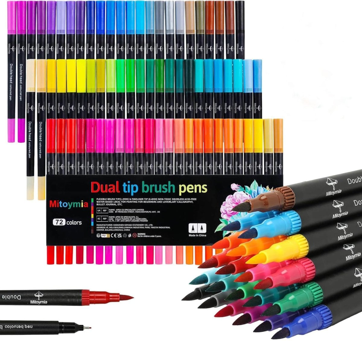 Mitoymia Dual Brush Pen Set Filzstifte 72 Farben Pinselstifte Marker Fineliner für Malbücher stifte set, Handlettering, Mandala Lettering, Stifte,Erwachsene
