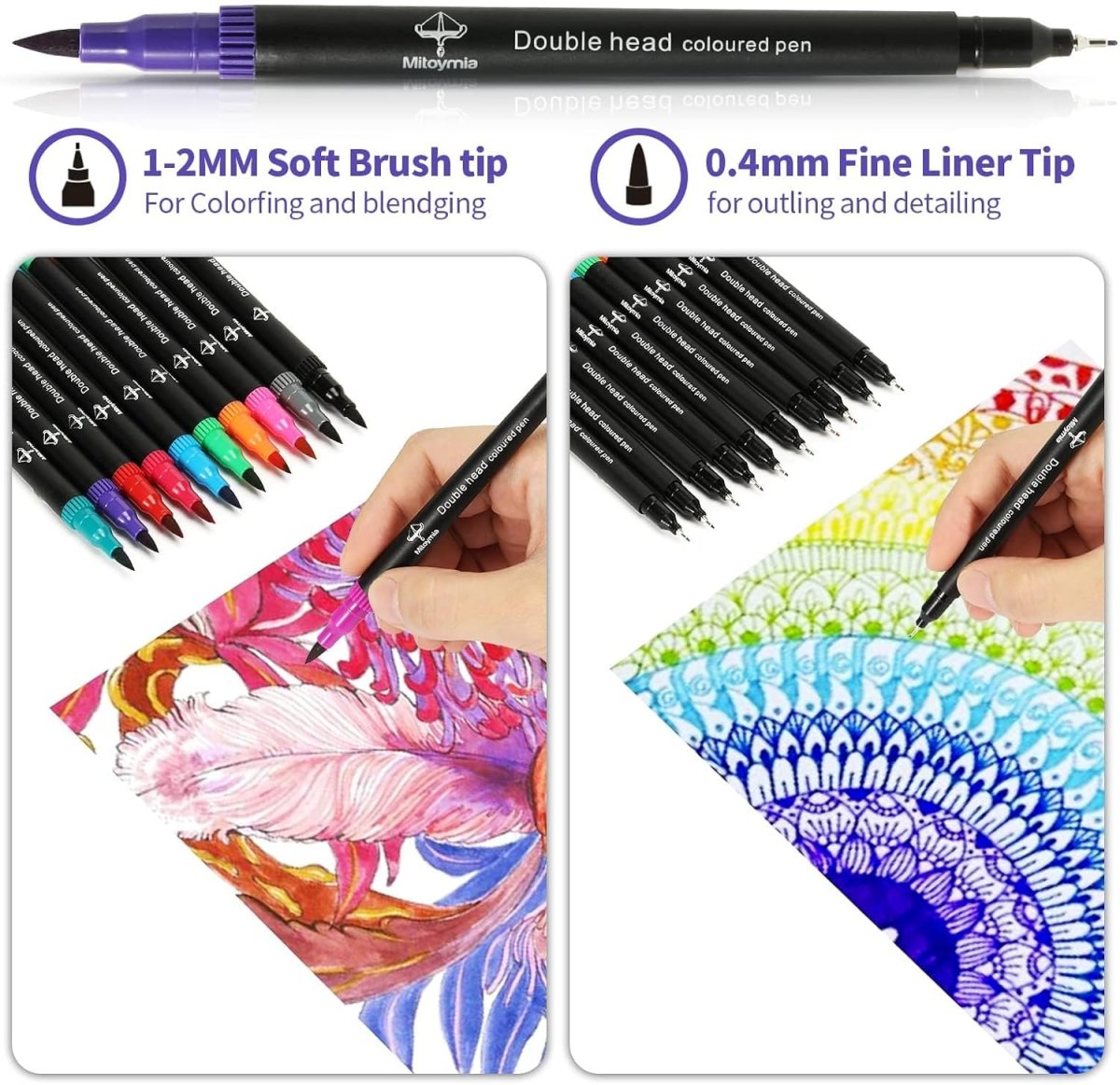 Mitoymia Dual Brush Pen Set Filzstifte 72 Farben Pinselstifte Marker Fineliner für Malbücher stifte set, Handlettering, Mandala Lettering, Stifte,Erwachsene — Bild 3