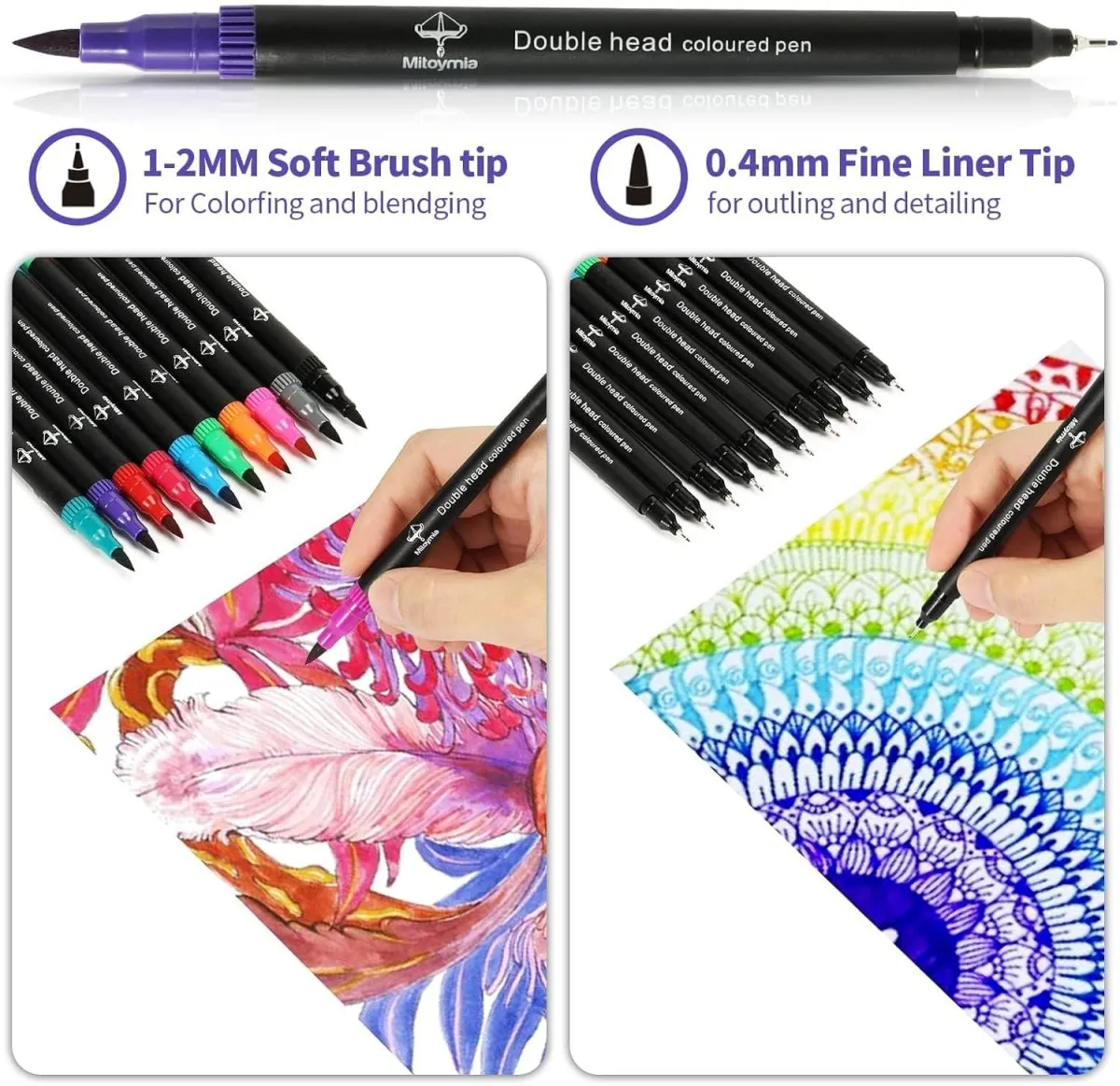 Mitoymia Dual Brush Pen Set Filzstifte 72 Farben Pinselstifte Marker Fineliner für Malbücher stifte set, Handlettering, Mandala Lettering, Stifte,Erwachsene — Bild 3