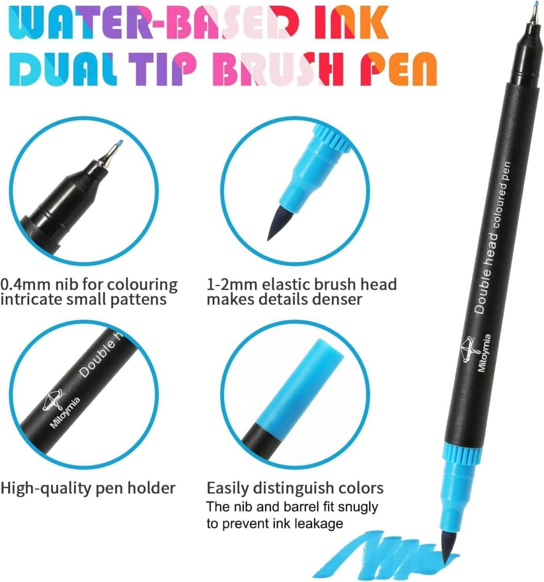 Mitoymia Dual Brush Pen Set Filzstifte 72 Farben Pinselstifte Marker Fineliner für Malbücher stifte set, Handlettering, Mandala Lettering, Stifte,Erwachsene — Bild 4