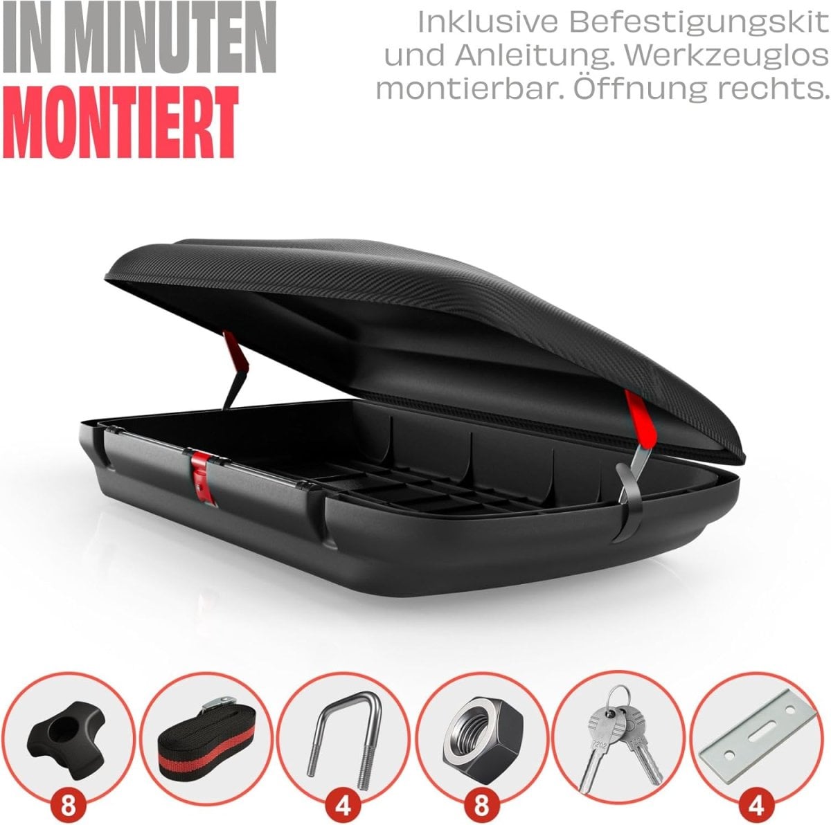 Dachbox Auto VDP-BA320 - Dachkoffer für Auto 320l - Autobox Dach im Carbonlook - Roof Box Autodach mit Zentralverriegelung - Aerodynamische Dachbox