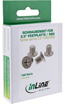 InLine Schraubenset - f. 2,5" HDD/SSD - 3mm - flacher Senkkopf - silber 100er Pack von LumaTech