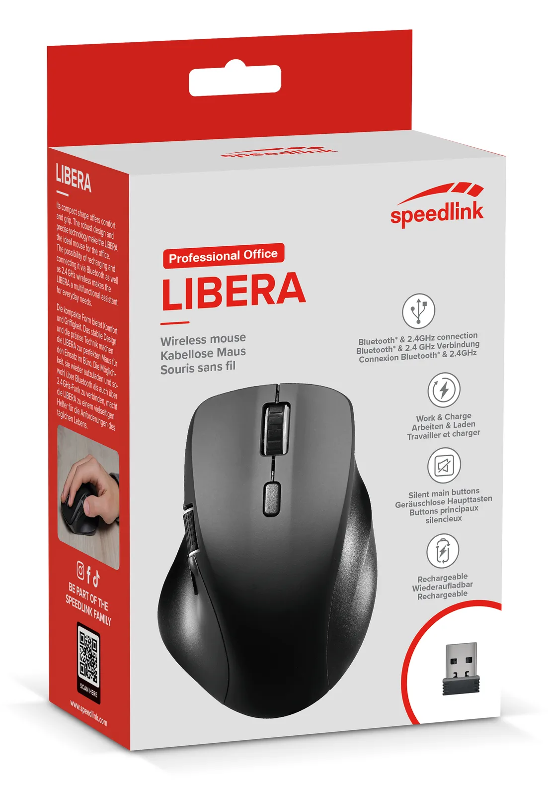 SPEEDLINK Maus Libera rechargable wirel. & BT silent bk retail - Maus - 3.200 dpi, Ansicht 2