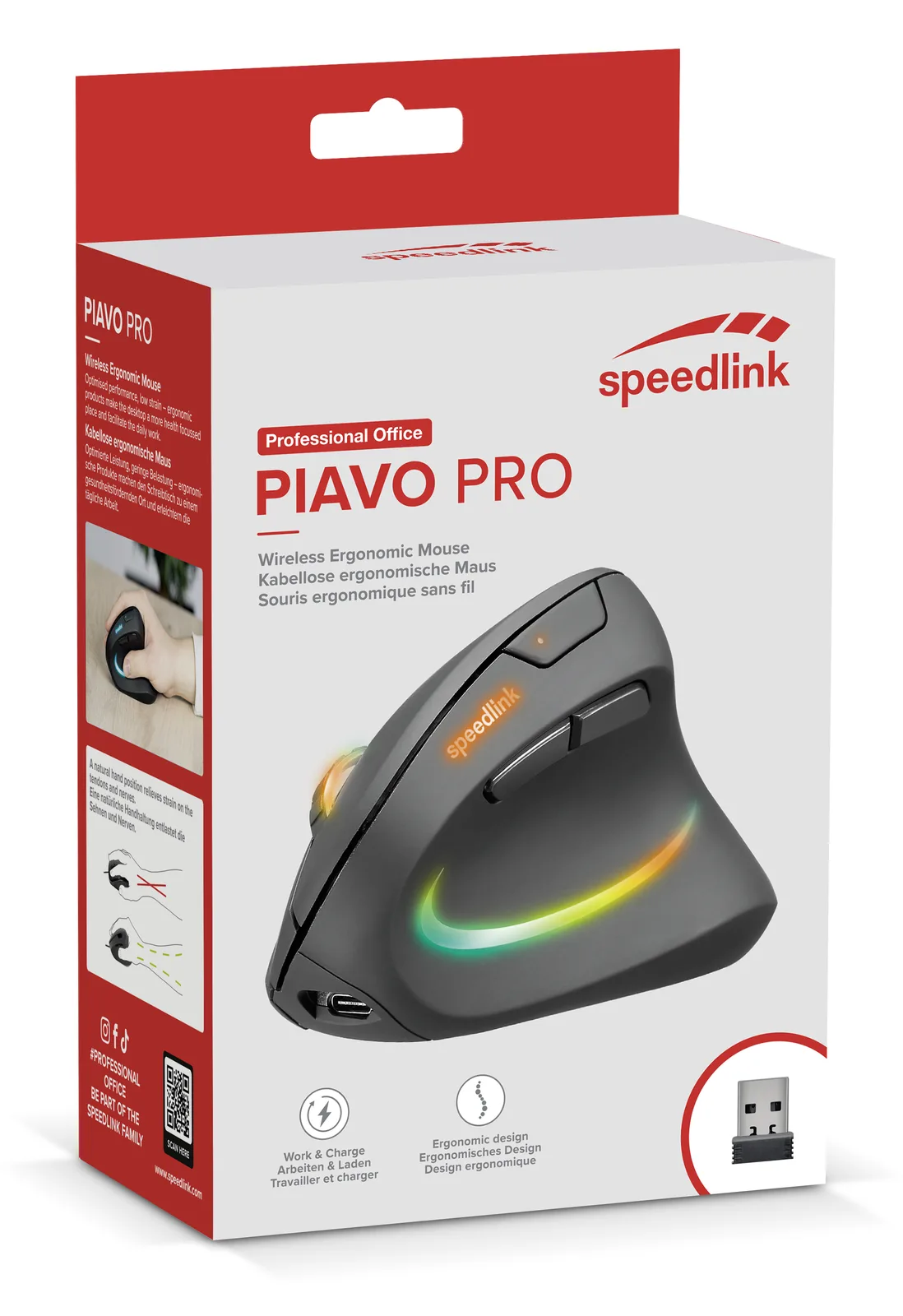 SPEEDLINK Maus PIAVO PRO Illuminated Rechargeable Vertical retail - Maus - 3.200 dpi, Ansicht 2