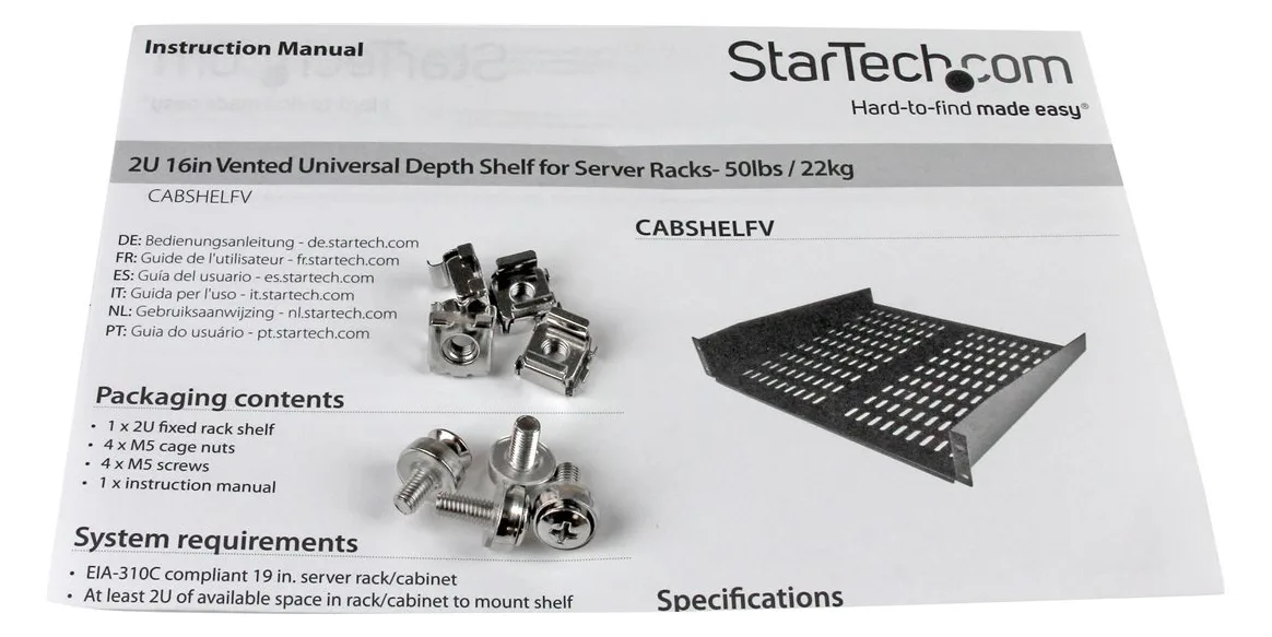 StarTech.com 2HE Universal Rack Mount Fachboden belüftet und freitragend für 19 Server Racks - 16Zoll, Ansicht 4