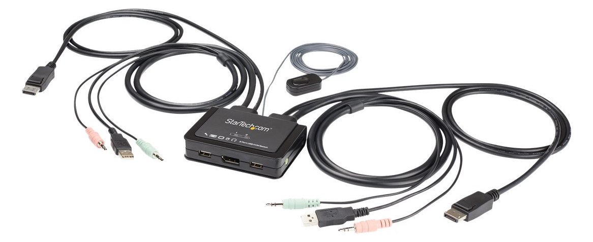 StarTech.com 2-Port USB DisplayPort KVM Switch - 4K 60 Hz - UHD DP 1.2 USB-KVM Umschalter mit 1,2 m Kabel & Audio