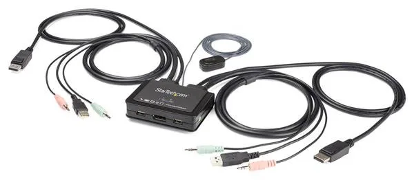 StarTech.com 2-Port USB DisplayPort KVM Switch - 4K 60 Hz - UHD DP 1.2 USB-KVM Umschalter mit 1,2 m Kabel & Audio, Ansicht 2
