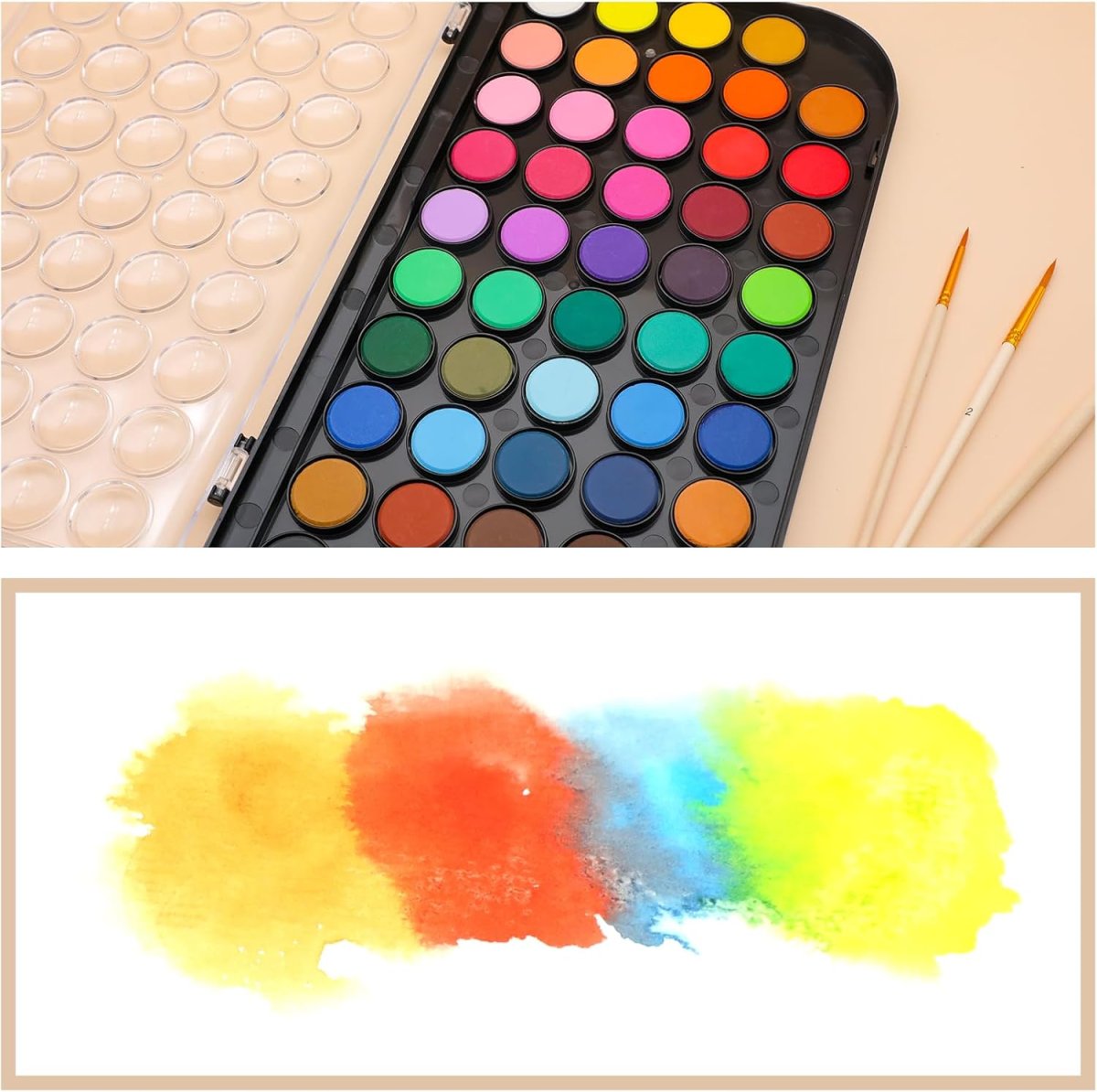 Artecho Aquarellfarben 48 Farben mit 3 Pinsel und 1 Palette, Tragbar und Einfach zu Bedienen, Ideal für Künstler, Hobbymaler, Schule, Kunstunterricht. — Bild 3