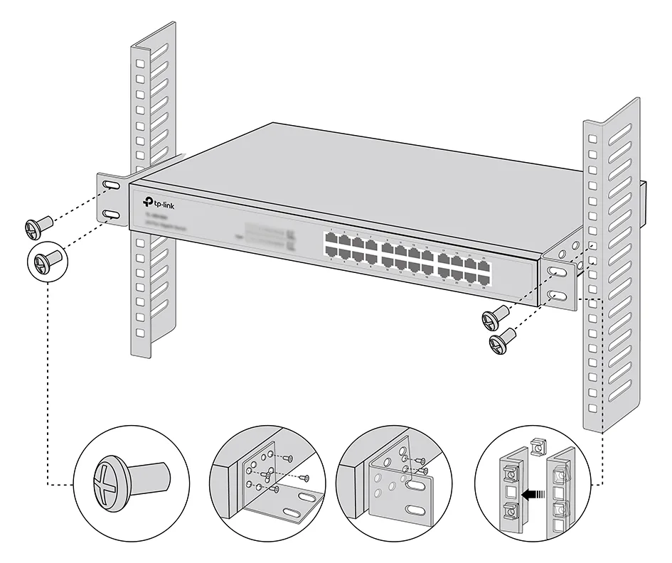 TP-LINK 13 Inch Switch Rack Mount Kit - Montageset - Schwarz - Metall - OC300 - TL-R480T+ - TL-SF1016DS - TL-SF1024D, Ansicht 3