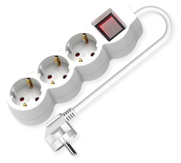 VALUE Steckdosenleiste lang/rund+Sw. weiss 3x CEE 7/7 3m - Steckdosenleiste von LumaTech
