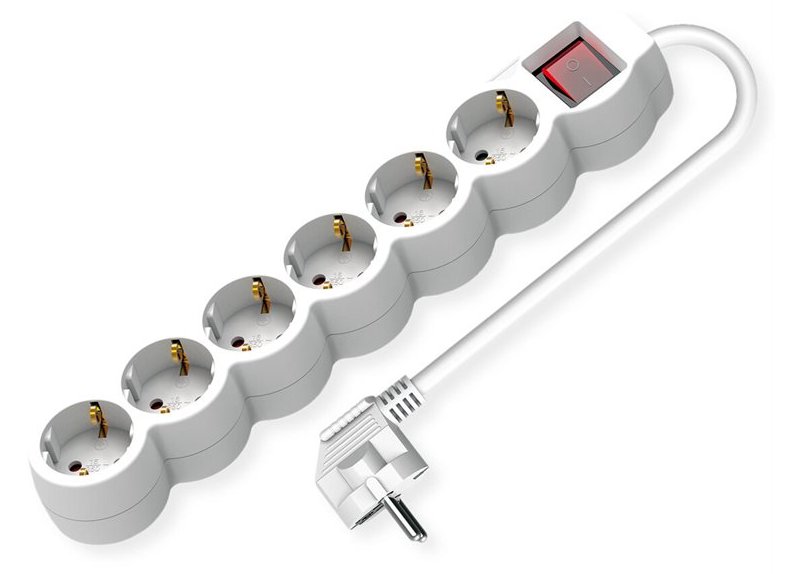 VALUE Steckdosenleiste lang/rund+Sw. weiss 6x CEE 7/7 3m - Steckdosenleiste