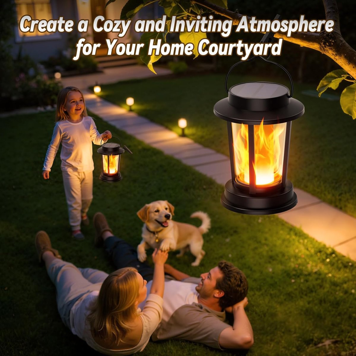 Solarlampen für Außen Hängend/Stehend, Solar Laternen für Draußen Warmweiß, IP65 Wasserdicht Retro Solarleuchten Gartendeko mit Clips für Außen Garten 2 Stücke (Schwarz, Flammeneffekt) — Bild 2
