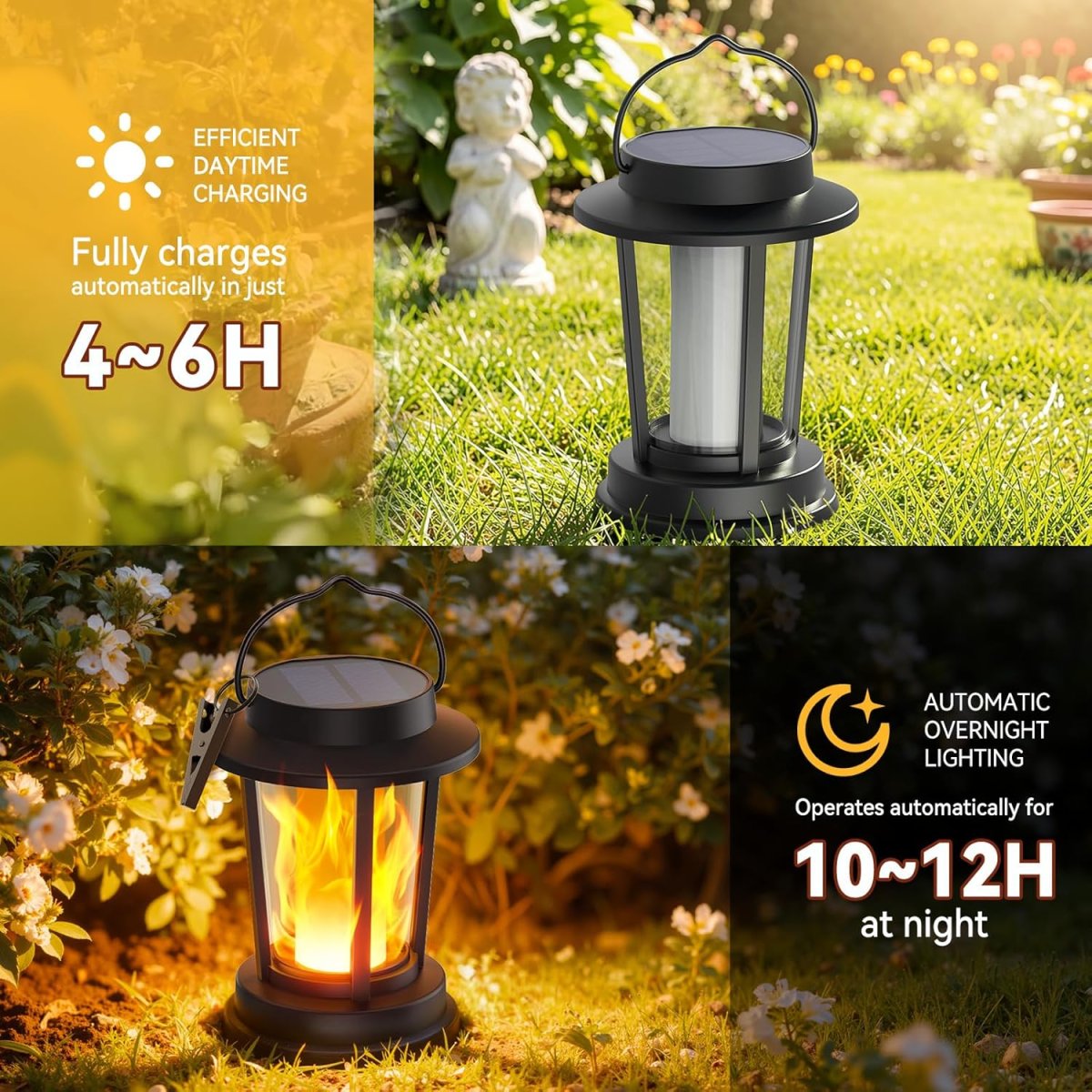 Solarlampen für Außen Hängend/Stehend, Solar Laternen für Draußen Warmweiß, IP65 Wasserdicht Retro Solarleuchten Gartendeko mit Clips für Außen Garten 2 Stücke (Schwarz, Flammeneffekt) — Bild 5