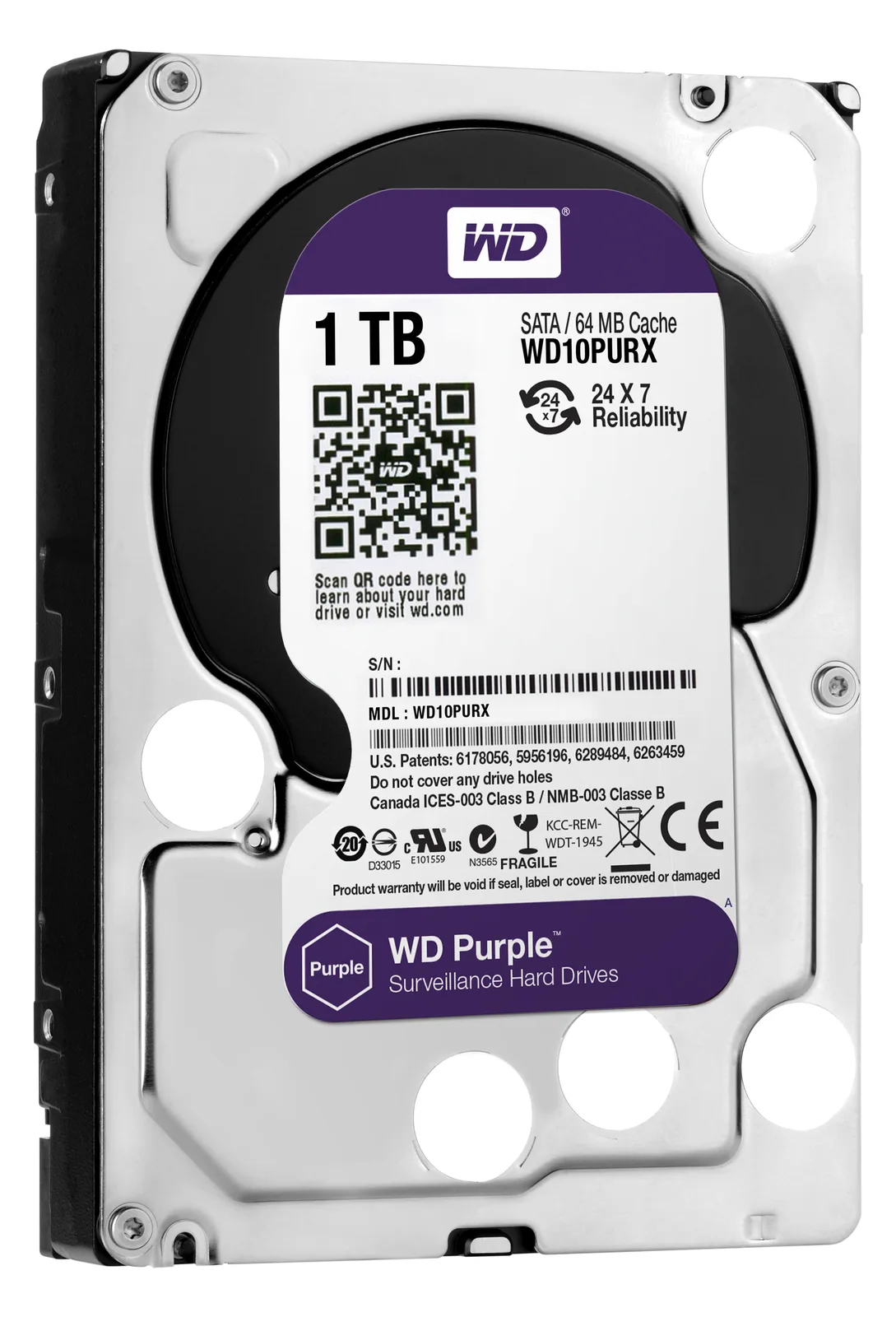 WD Purple WD10PURX - Festplatte - 1 TB - intern - 3.5 (8.9 cm), Ansicht 3