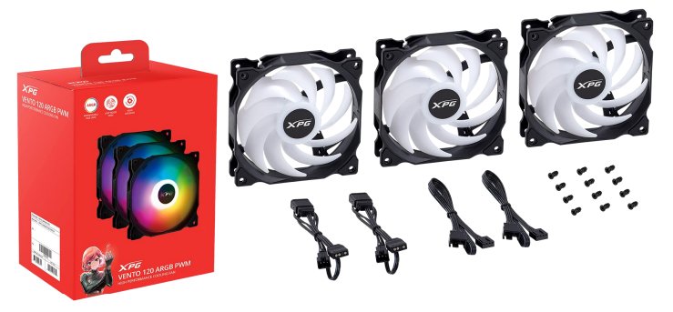 XPG Lüfter Vento 120 120mm ARGB PWM Fan 3er schwarz retail - 1.850 rpm von LumaTech