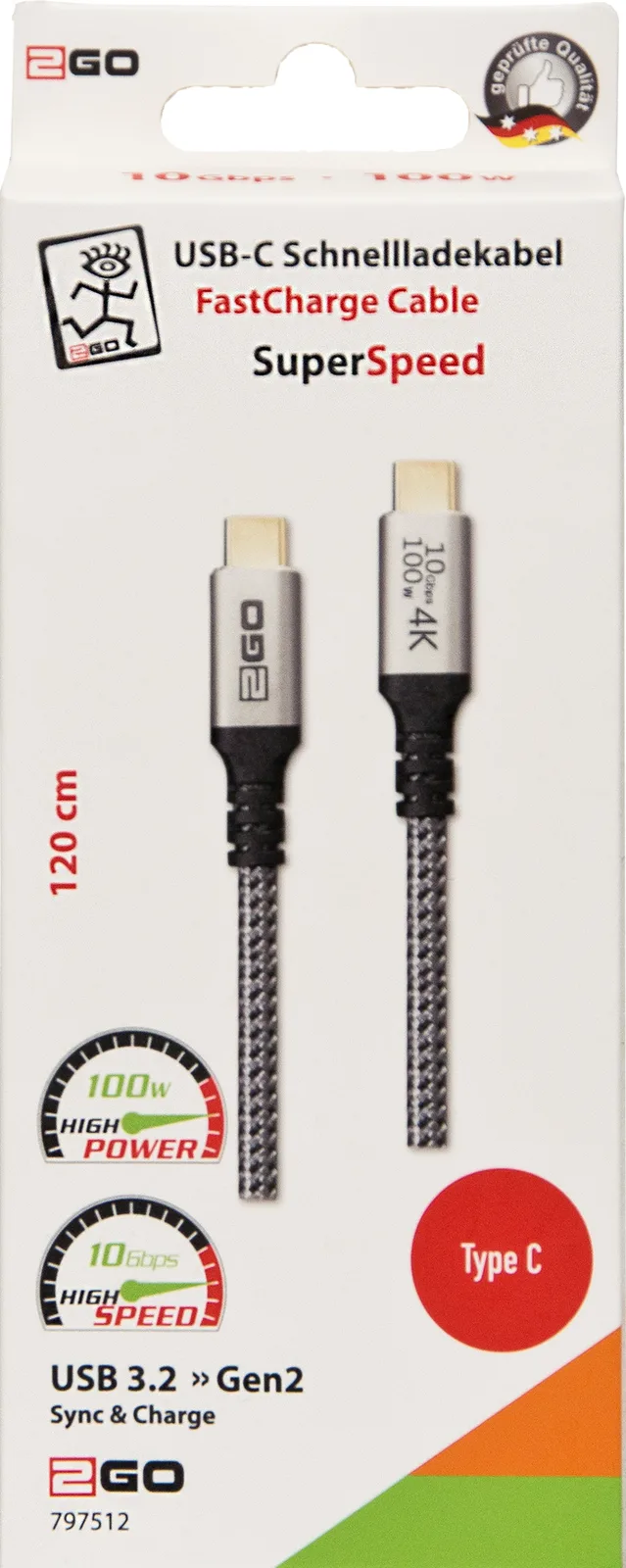 2GO Schnellladekabel USB-C 100W 10Gbps - Kabel - Digital/Daten, Ansicht 2