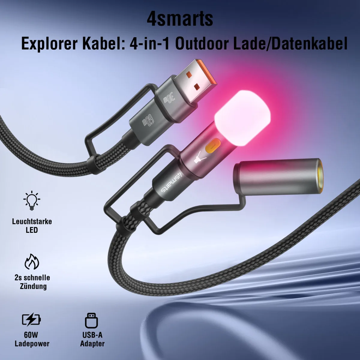 4smarts 4in1 USB-C Kabelset Explorer - 60W - Kabel - Digital/Daten - Kabel - Digital/Daten, Ansicht 3