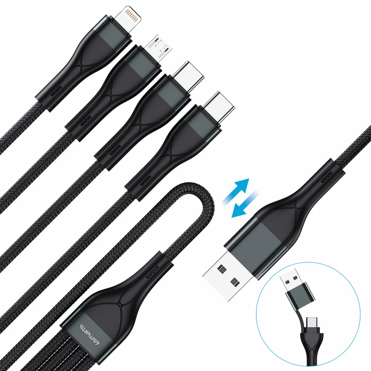 4smarts 541023 USB Kabel A/USB C C/Micro USB-A/Lightning Schwarz - Kabel - Digital/Daten, Ansicht 3