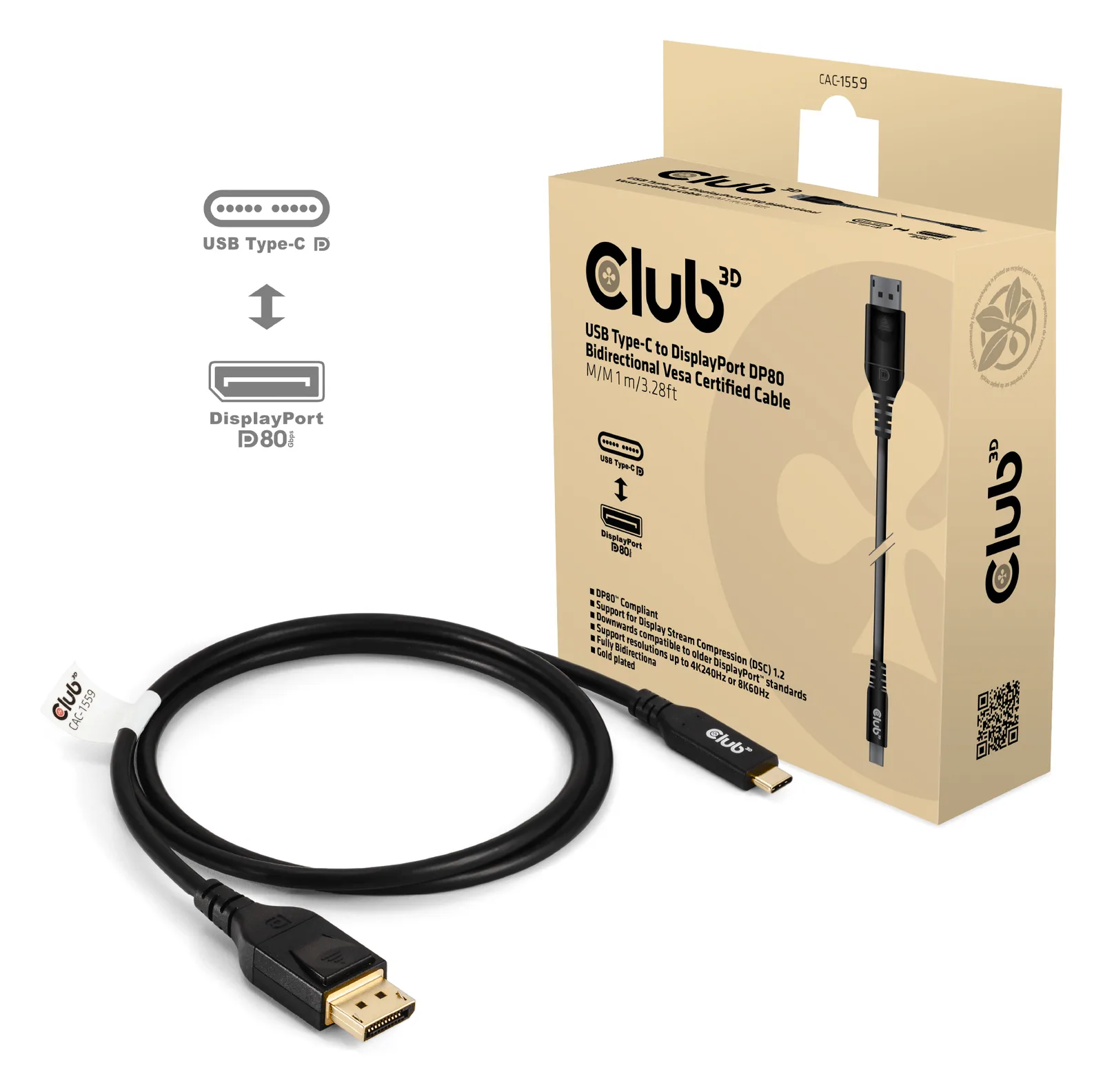 Club 3D Adapterkabel - 24 pin USB-C (M) zu DisplayPort (M), Ansicht 2