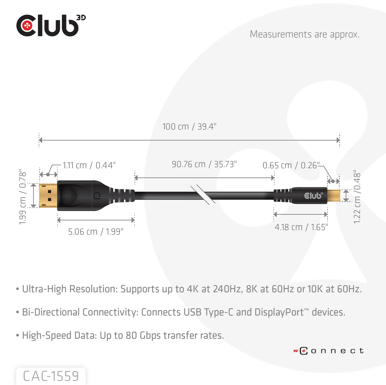 Club 3D Adapterkabel - 24 pin USB-C (M) zu DisplayPort (M), Ansicht 4