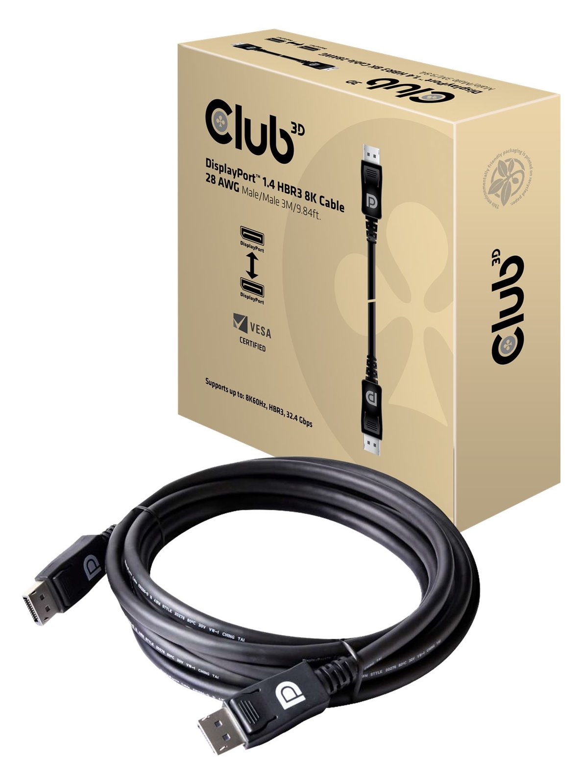 Club 3D DisplayPort-Kabel - DisplayPort (M) - zu DisplayPort (M) - DisplayPort 1.4 - 3 m - 8K Unterstützung