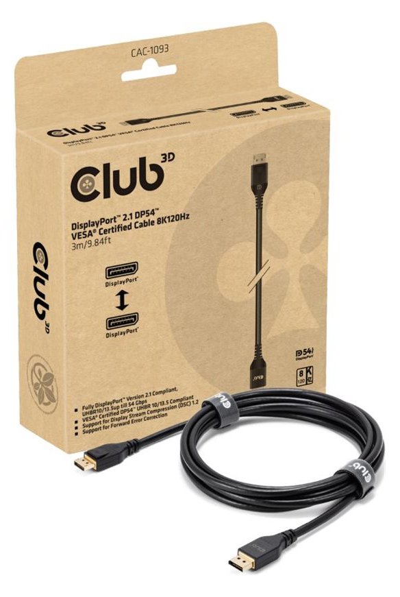 Club 3D DP-Kabel 2.1 DP54 zertifiziert 3m 8K120Hz St/St retail - Kabel - Kabel von LumaTech