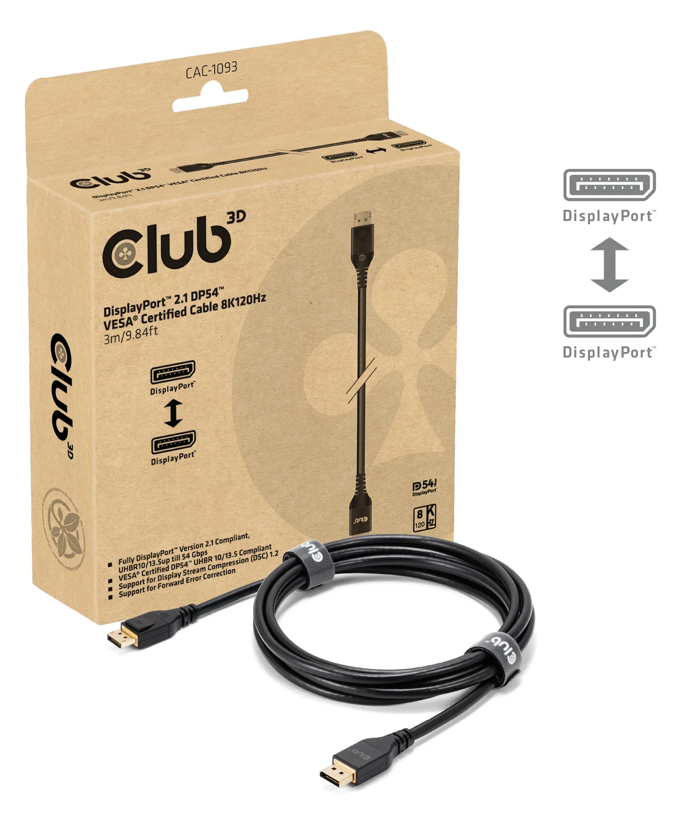 Club 3D DP-Kabel 2.1 DP54 zertifiziert 3m 8K120Hz St/St retail - Kabel - Kabel, Ansicht 2
