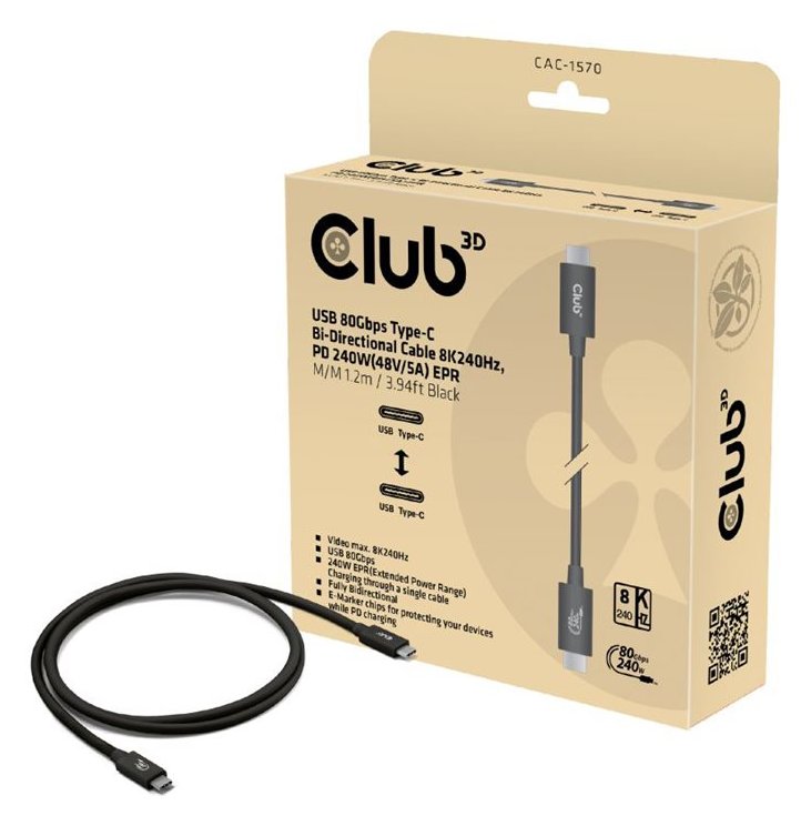 Club 3D Kabel USB 80Gbps zertifi. PD240W/8K240Hz 1.2m St/St retail - Kabel - Digital/Daten von LumaTech