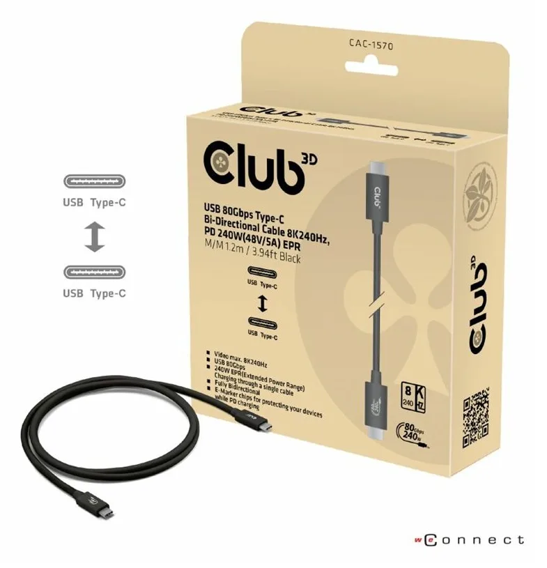 Club 3D Kabel USB 80Gbps zertifi. PD240W/8K240Hz 1.2m St/St retail - Kabel - Digital/Daten, Ansicht 4