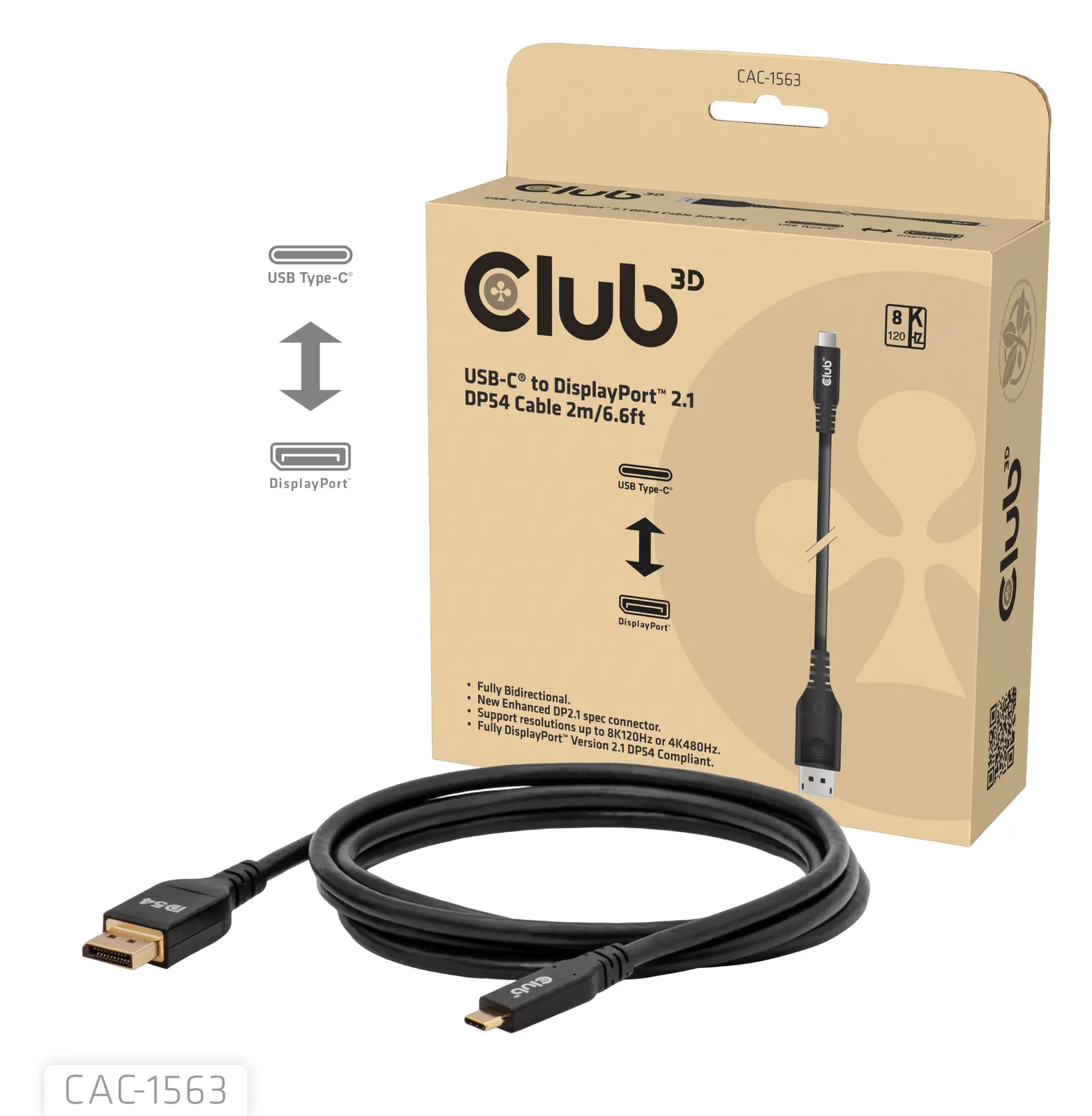 Club 3D Kabel USB Typ C St> DisplayPort 2.1 DP54 Bidirektional - Kabel - Digital/Daten, Ansicht 2