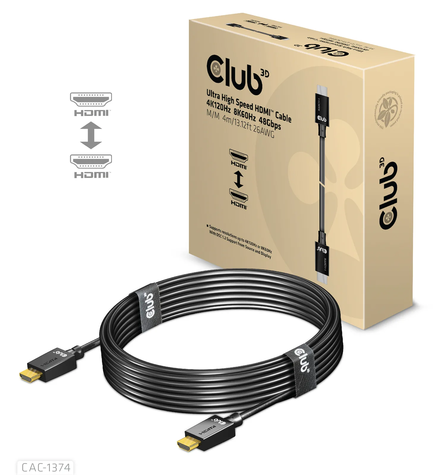 Club 3D Ultra High Speed - HDMI-Kabel - HDMI männlich zu HDMI männlich - 4 m - Support von 4K 120 Hz und 8K 60 Hz, Ansicht 3