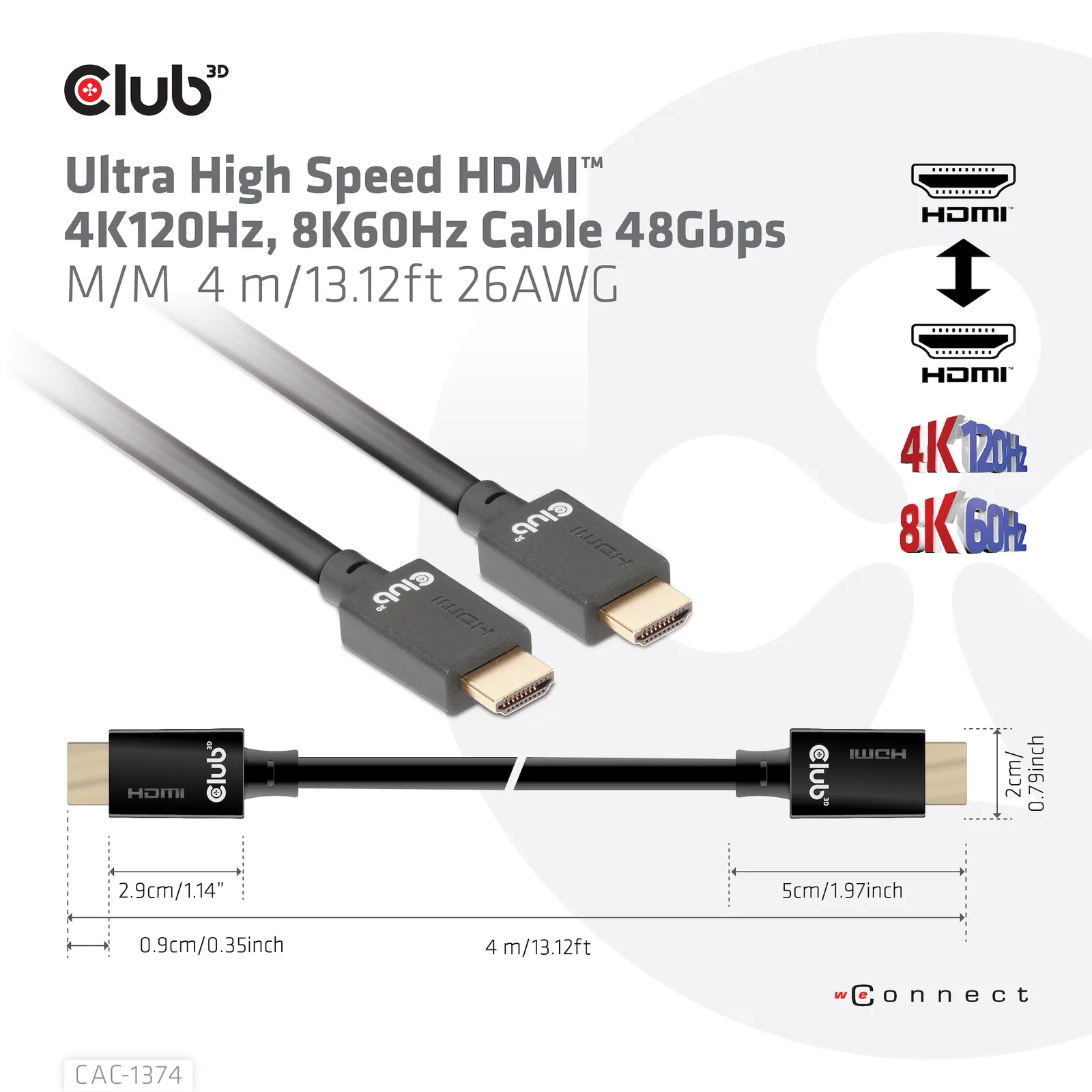 Club 3D Ultra High Speed - HDMI-Kabel - HDMI männlich zu HDMI männlich - 4 m - Support von 4K 120 Hz und 8K 60 Hz, Ansicht 4