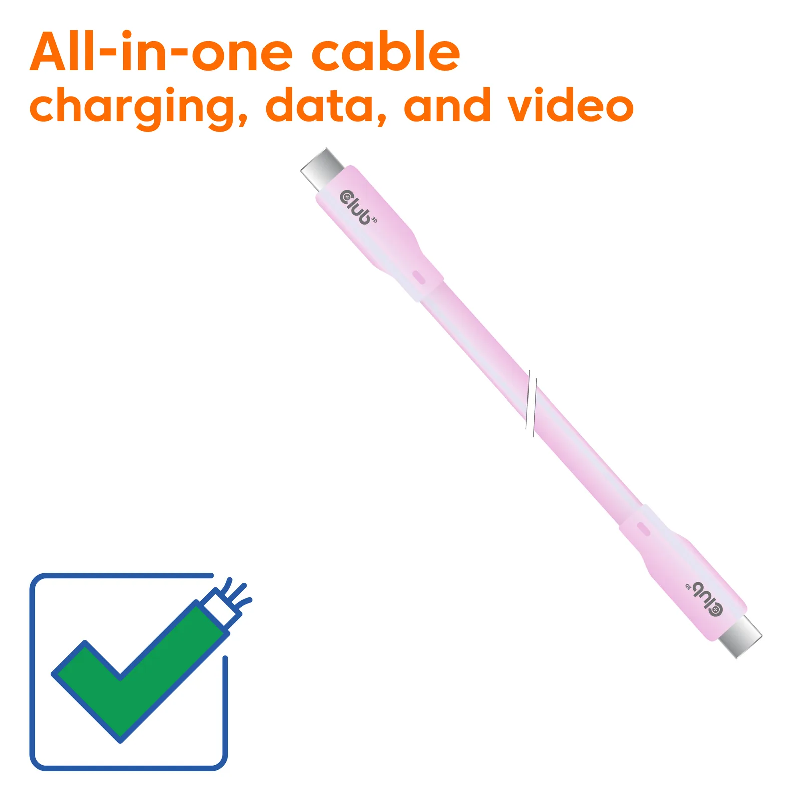 Club 3D USB-Kabel - 24 pin USB-C (M) zu 24 pin USB-C (M) - USB4 - 48 V - 5 A - 2 m - pink, Ansicht 4