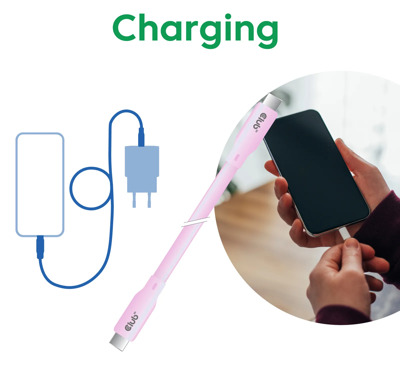 Club 3D USB-Kabel - 24 pin USB-C (M) zu 24 pin USB-C (M) - USB4 - 48 V - 5 A - 2 m - pink, Ansicht 5
