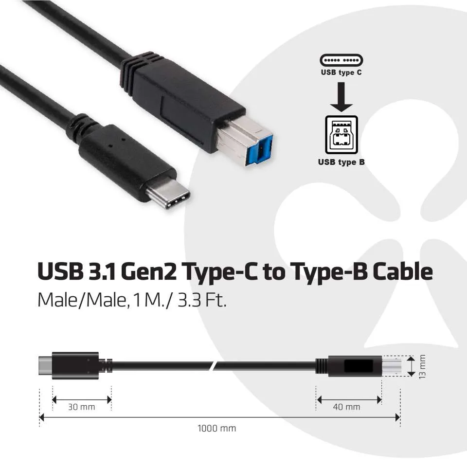 Club 3D USB-Kabel - USB-C (M) bis USB Type B (M), Ansicht 3