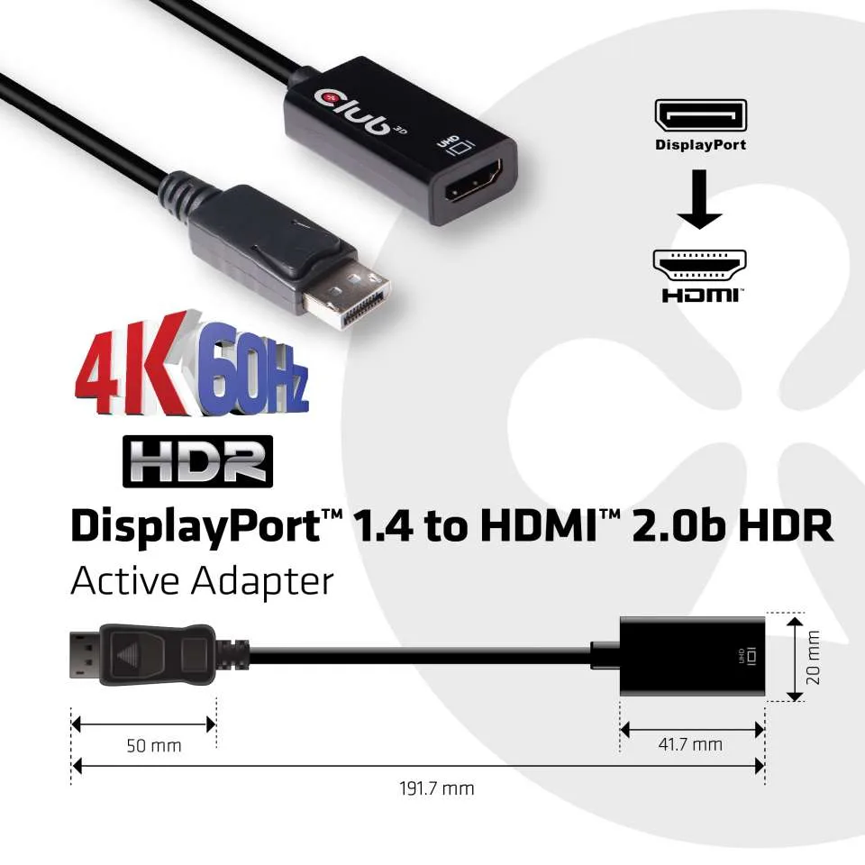 Club 3D Video- / Audio-Adapter - DisplayPort (M) - bis HDMI (W) - 19.17 cm - 4K Unterstützung, Ansicht 3