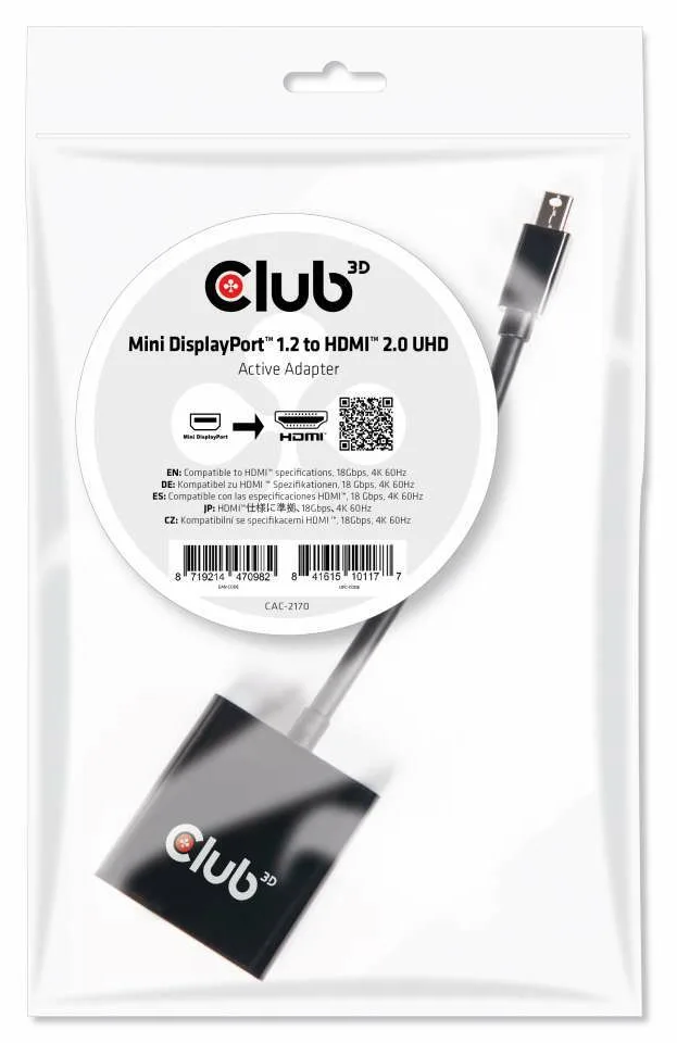 Club 3D Video- / Audio-Adapter - Mini DisplayPort (M) - bis HDMI (W) - 20.3 cm - 4K Unterstützung, Ansicht 3