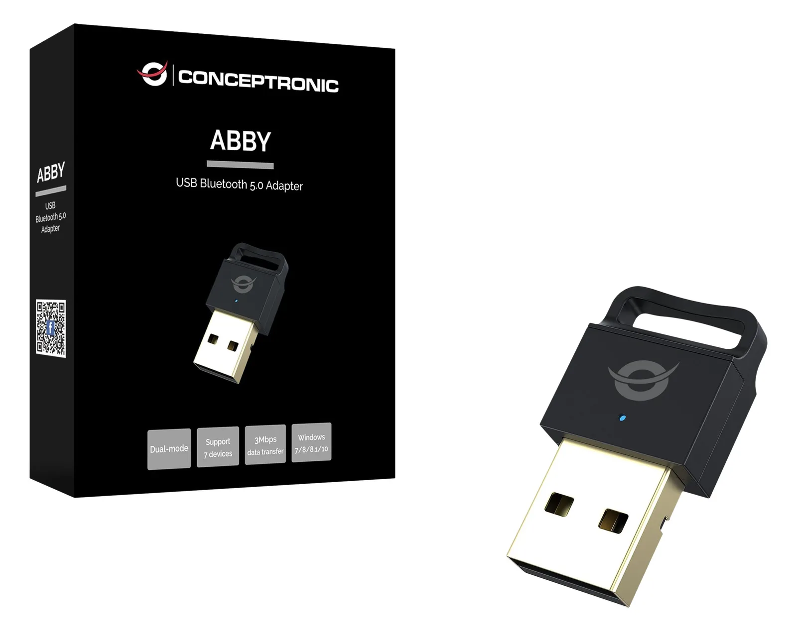 Conceptronic ABBY Bluetooth-V5.0-USB-Adapter - Kabellos - USB - Bluetooth - 3 Mbit/s - Schwarz, Ansicht 2