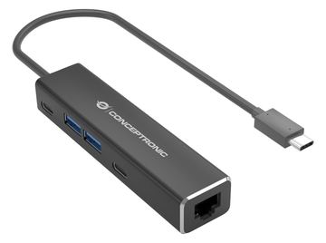 Conceptronic ABBY14B 2.5G Ethernet USB 3.2 Gen 1 Adapter mit USB-Hub - GbE - USB-A x 2 - USB-C x 2 - Kabelgebunden von LumaTech
