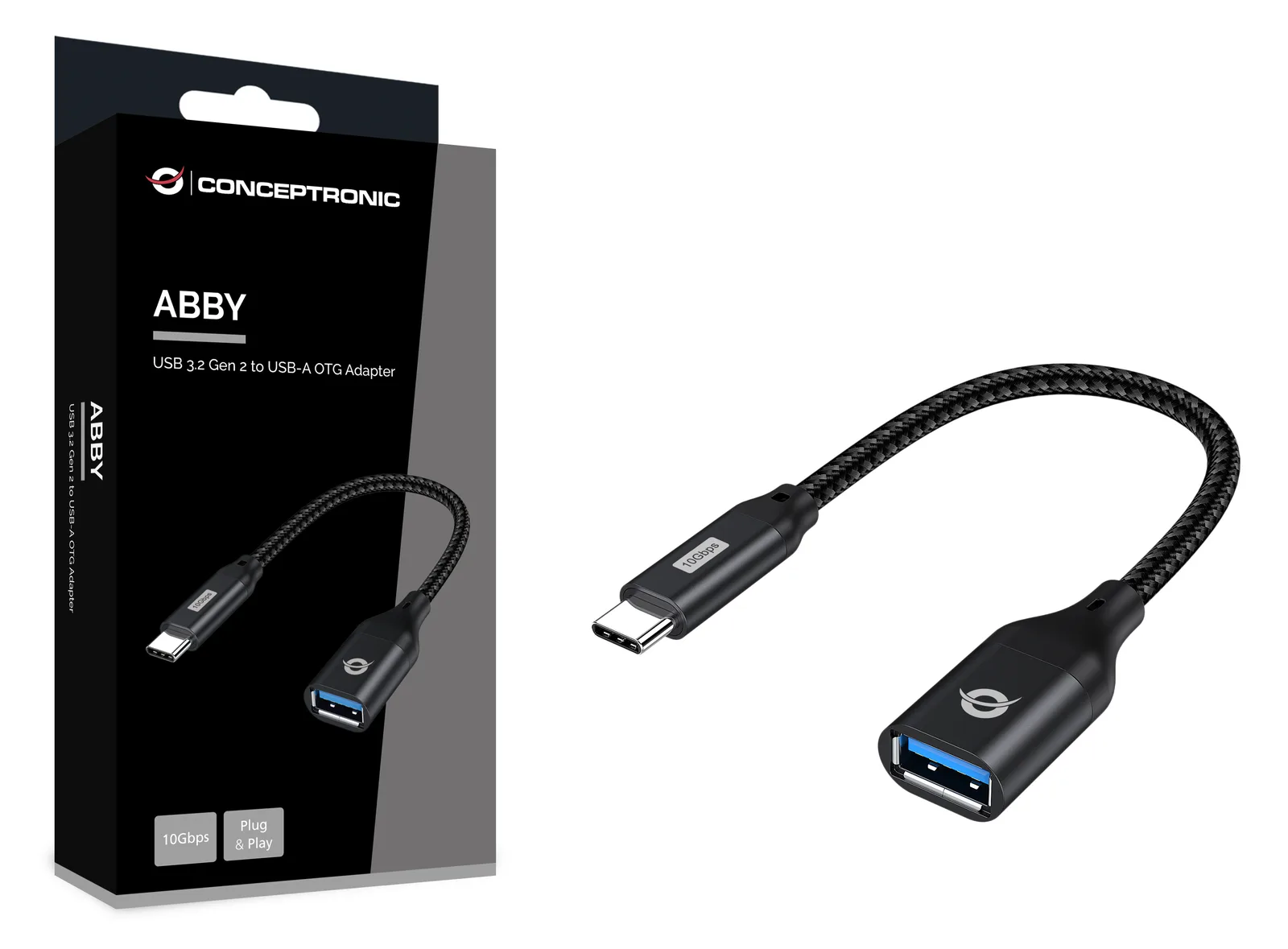 Conceptronic ABBY18B OTG-Adapter für USB 3.2 Gen 2 zu USB-A - USB-C - USB-A - Schwarz, Ansicht 2
