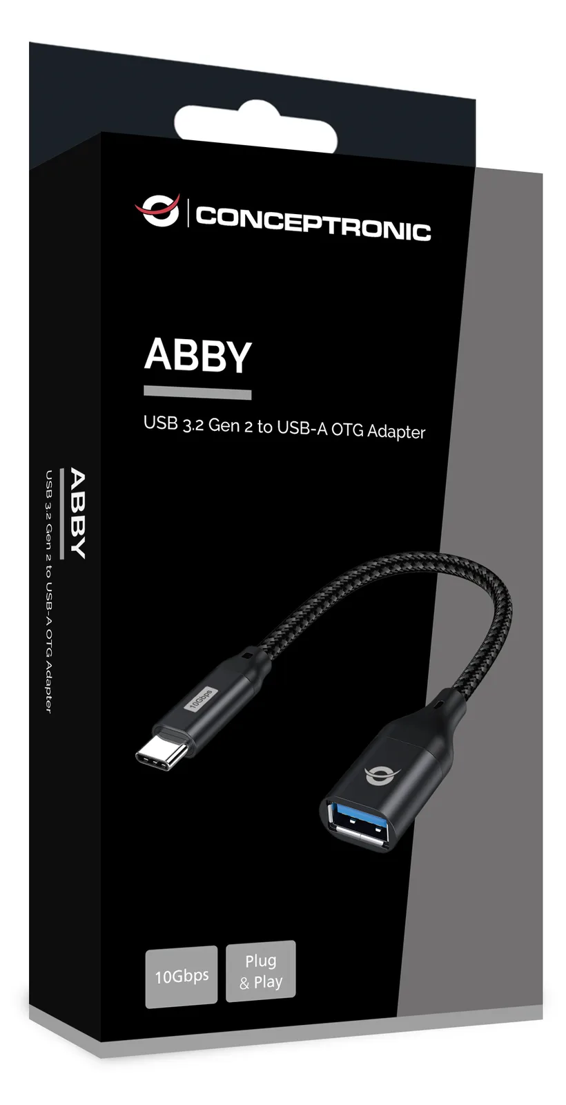 Conceptronic ABBY18B OTG-Adapter für USB 3.2 Gen 2 zu USB-A - USB-C - USB-A - Schwarz, Ansicht 3